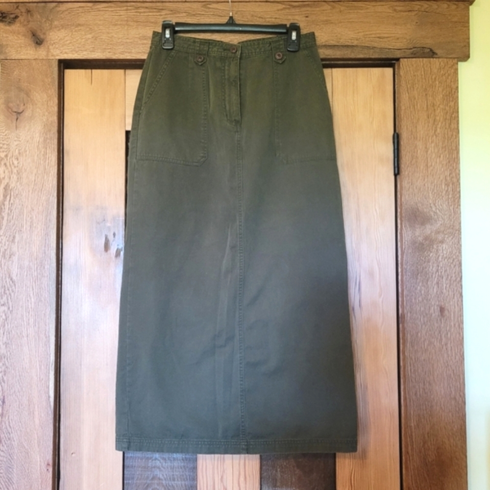 White Stag Dark Olive Army Green Straight Pencil Skirt Cotton Twill Utility - 8